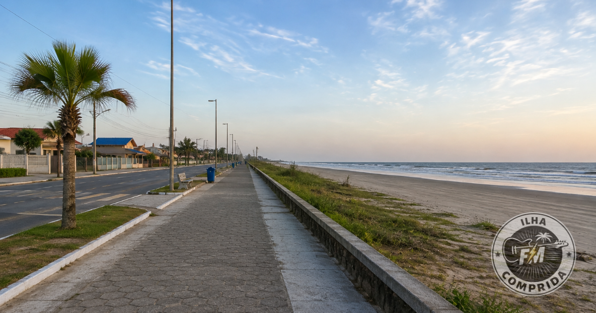 Área urbana de Ilha Comprida próxima à praia.