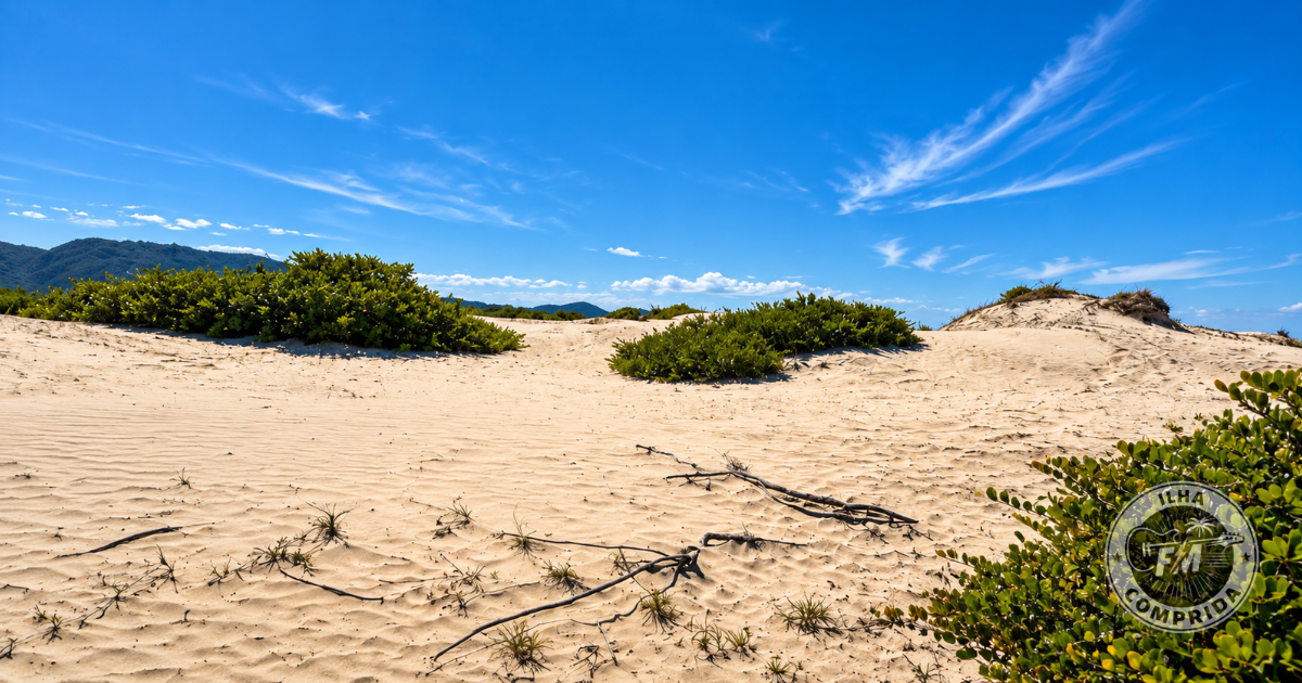 Dunas do Araçá em Ilha Comprida com areia e vegetação de restinga