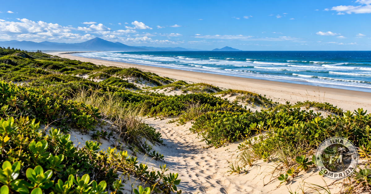 Paisagem natural com vegetação costeira em Ilha Comprida